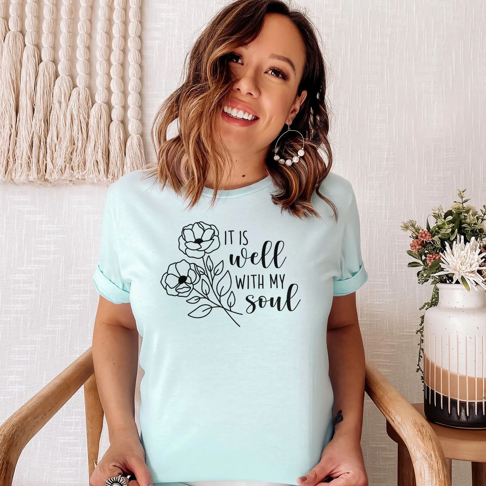 It Is Well With My Soul Flowers Tee Shirts For Women - Christian Shirts for Women - Religious Tee Shirts