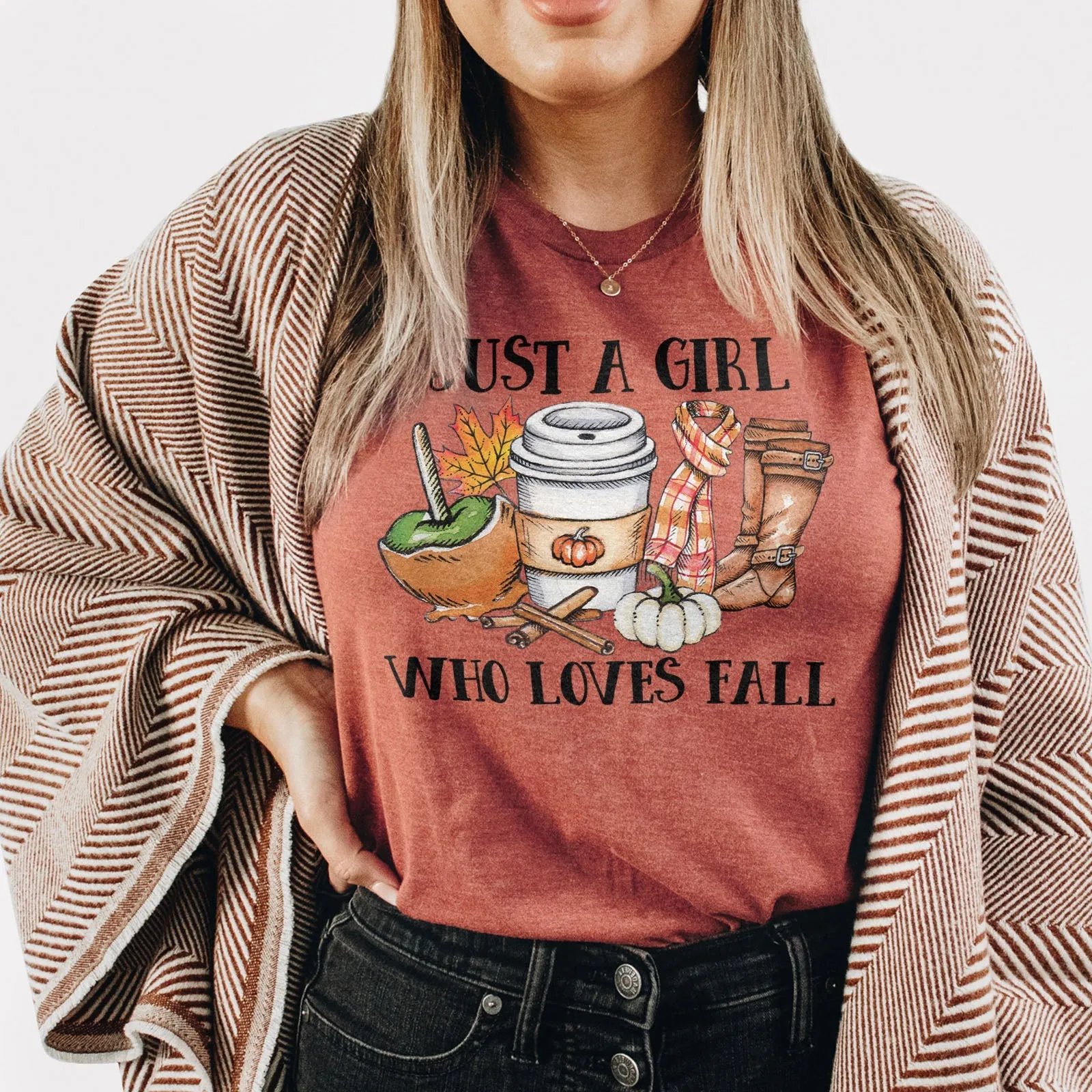 Just a Girl Who Loves Fall Tee Shirts For Women - Christian Shirts for Women - Religious Tee Shirts