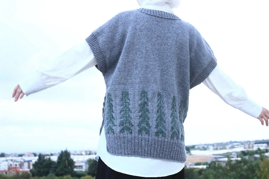 Knittember Handmade Knitting "Frosty Evergreen" Vest for Women