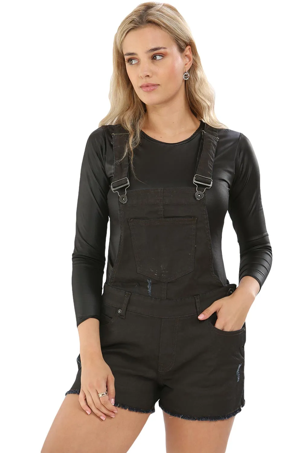 Ladies Coated Brown Denim Stretchable Dungaree