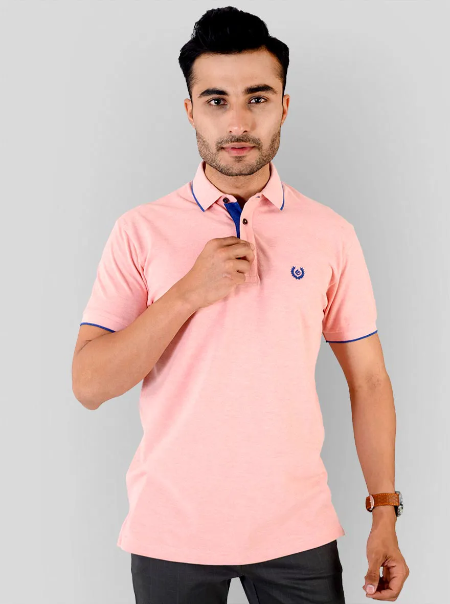 Light Pink Melange Slim Fit Polo T-shirt | Greenfibre