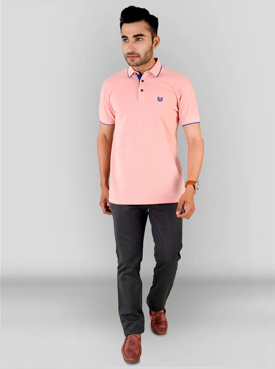 Light Pink Melange Slim Fit Polo T-shirt | Greenfibre