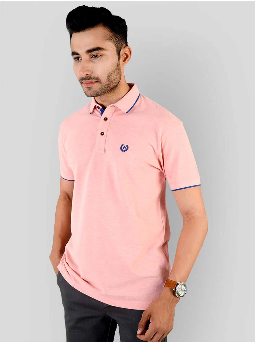 Light Pink Melange Slim Fit Polo T-shirt | Greenfibre