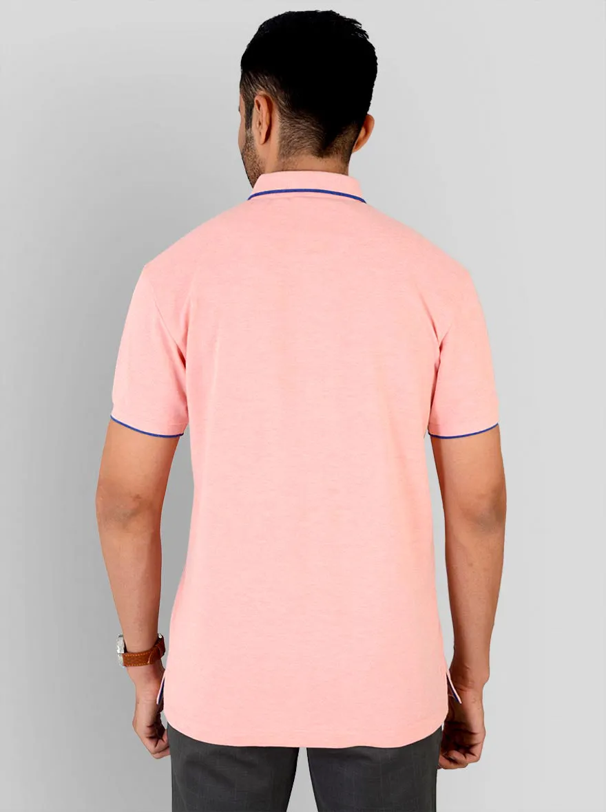 Light Pink Melange Slim Fit Polo T-shirt | Greenfibre