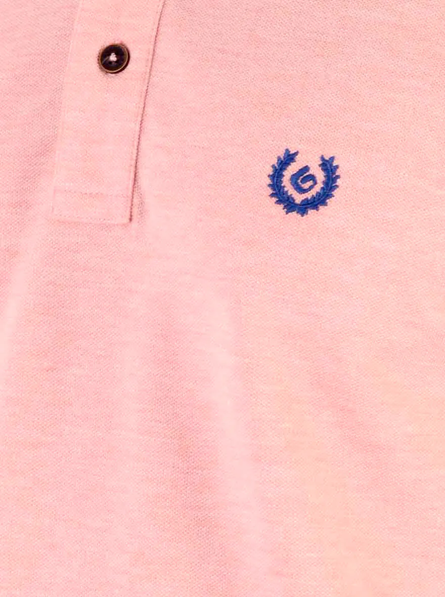 Light Pink Melange Slim Fit Polo T-shirt | Greenfibre