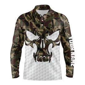 Long Sleeve Camo Golf Skull Polo Shirts For Men Custom Golf Shirts, Gifts For Golf Lovers