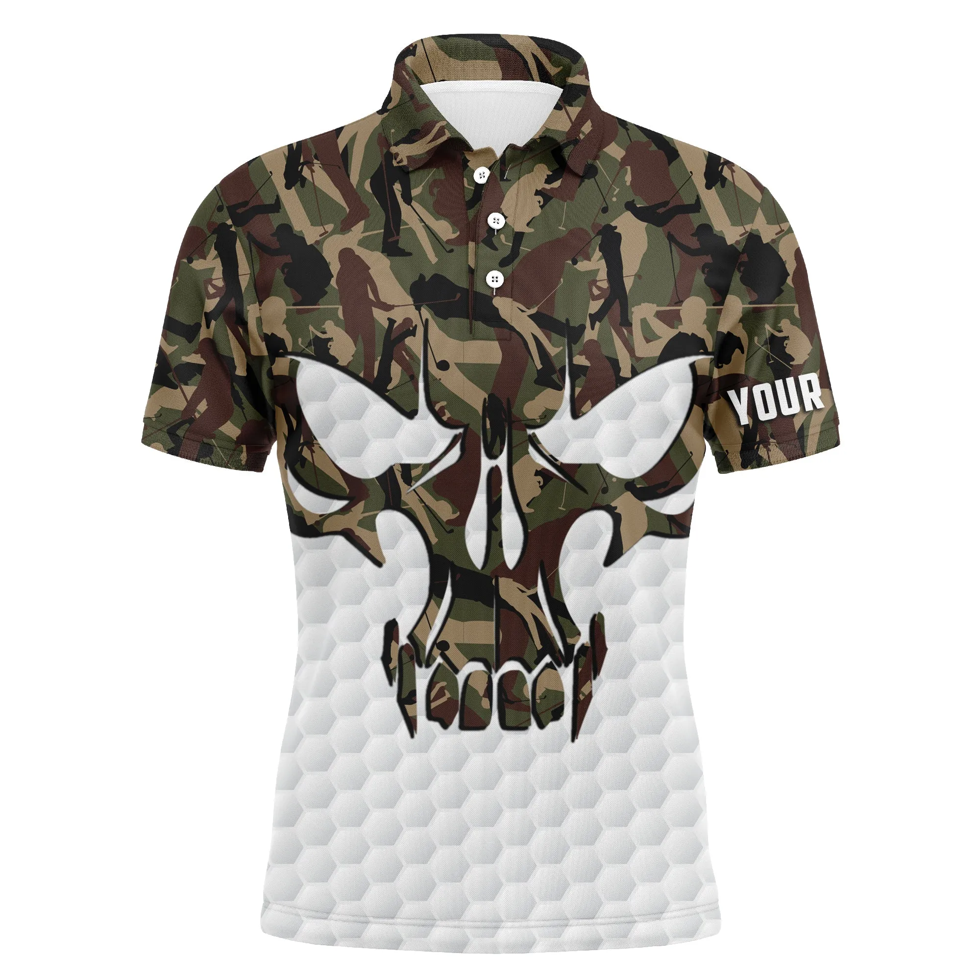 Long Sleeve Camo Golf Skull Polo Shirts For Men Custom Golf Shirts, Gifts For Golf Lovers