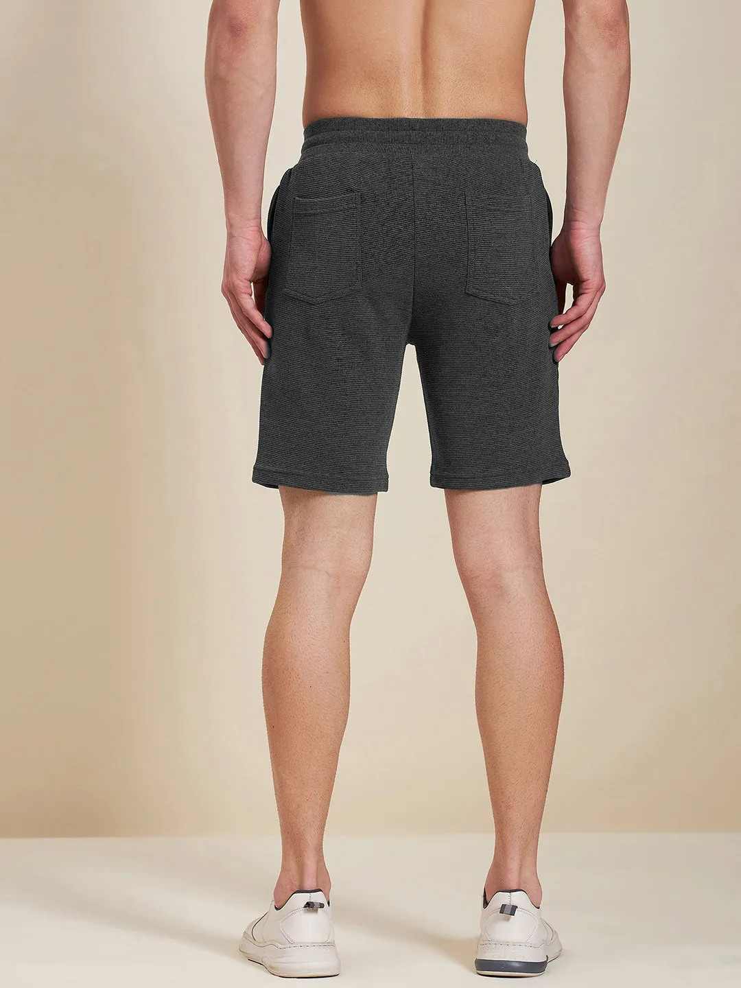 Men Charcoal Melange Zipper Pocket Bermuda Shorts