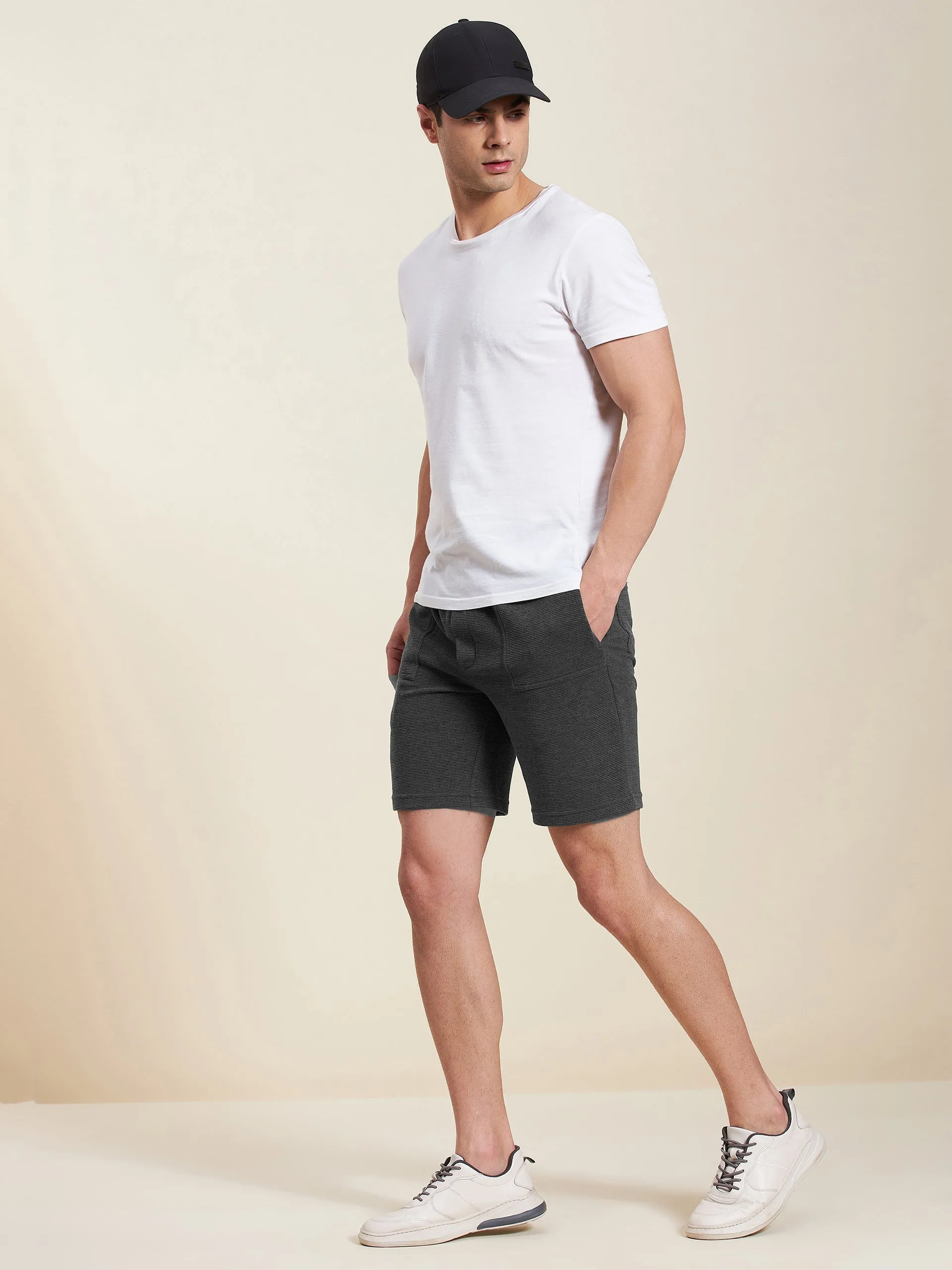 Men Charcoal Melange Zipper Pocket Bermuda Shorts