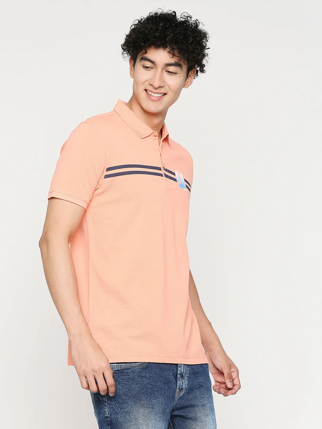 Men Premium Cotton Peach Polo T-Shirt - Underjeans By Spykar