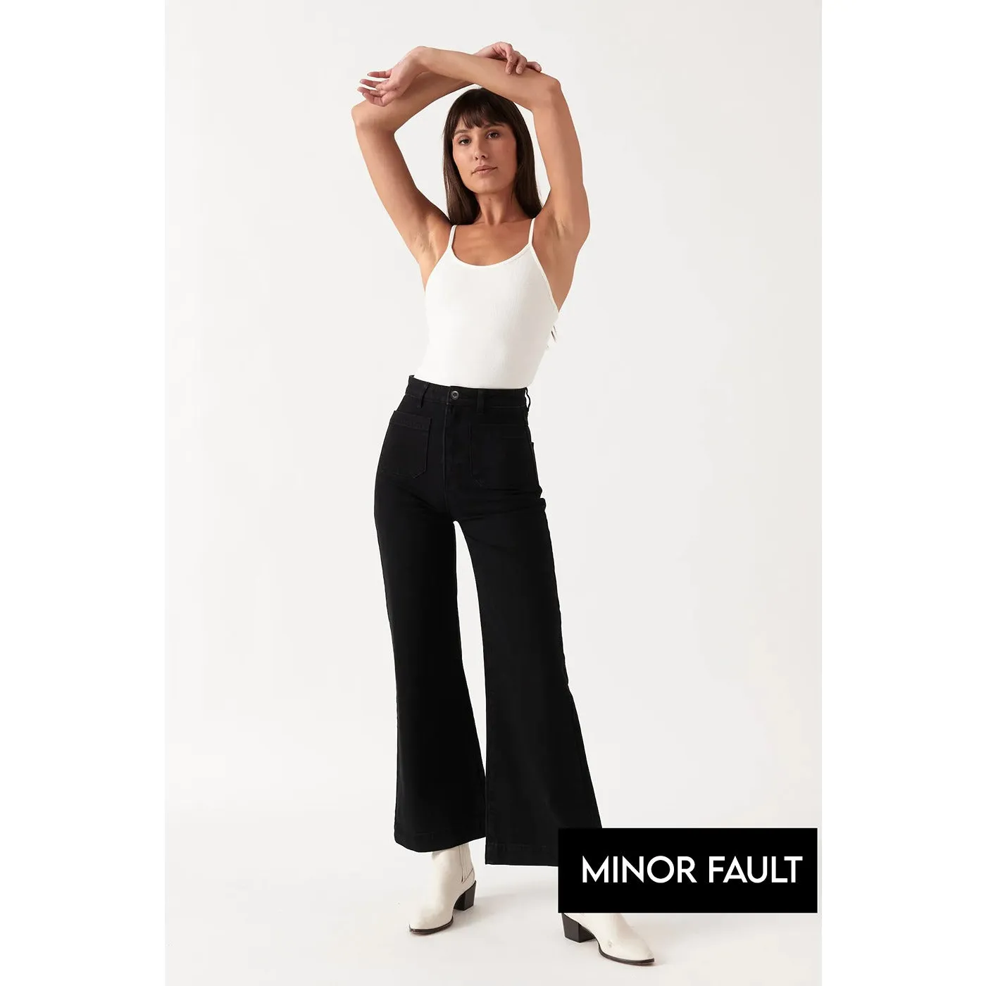 (Minor Fault) Black Twill Wide Leg Jeans