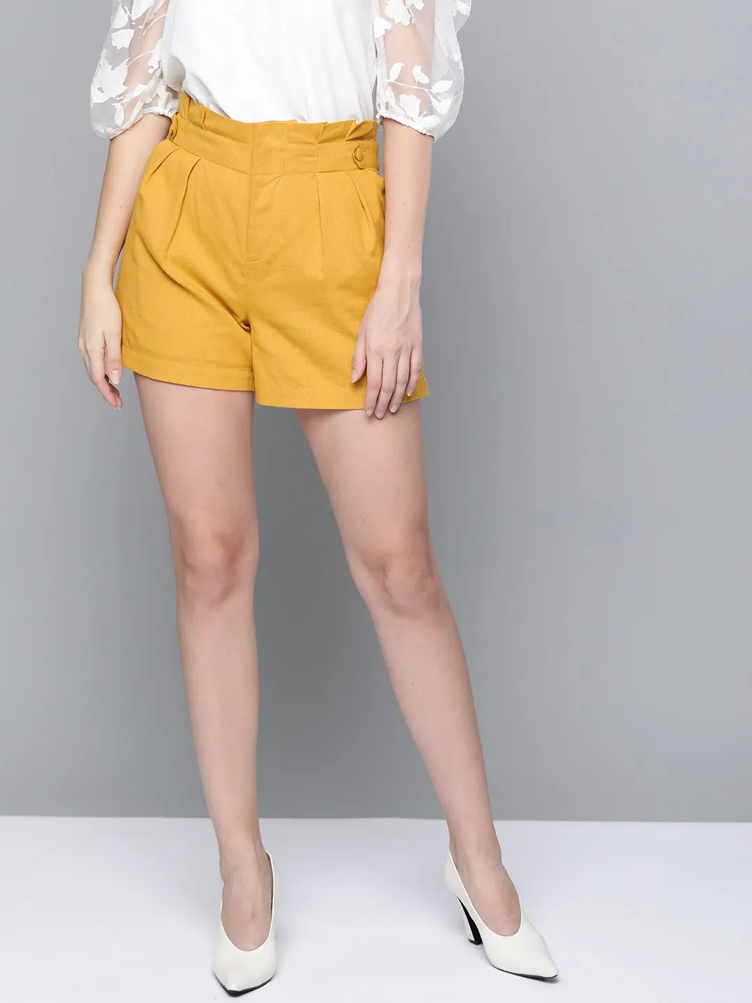 Mustard Paper Bag Waist Shorts