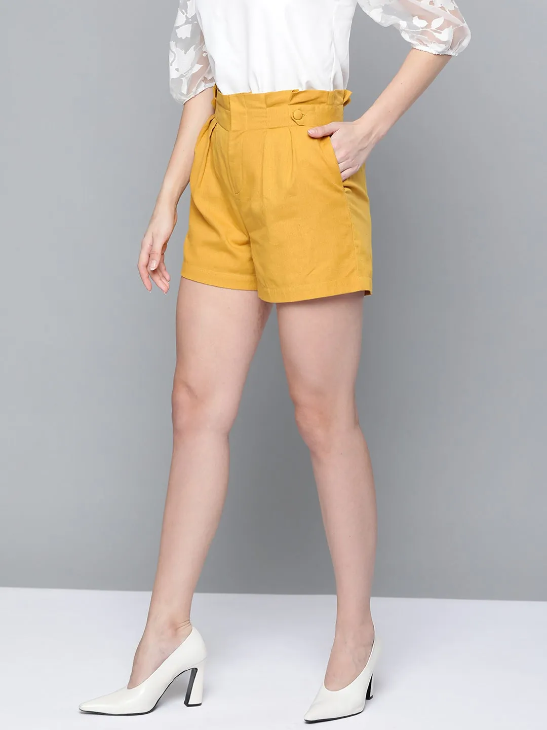 Mustard Paper Bag Waist Shorts