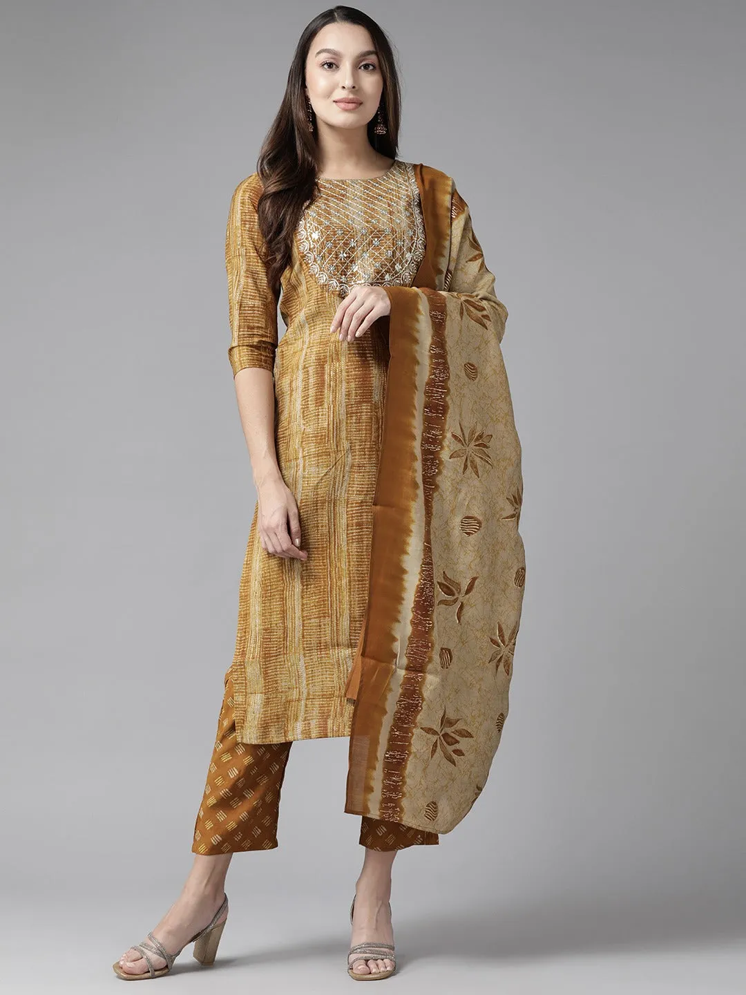 Mustard Sequinned Dupatta Set