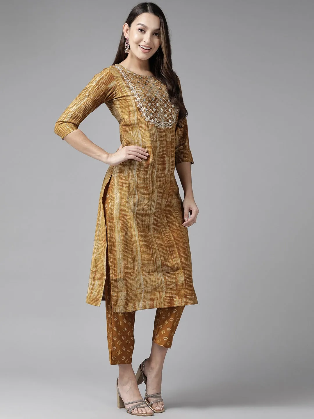 Mustard Sequinned Dupatta Set