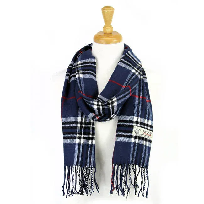 Navy Cashmere Plaid Scarf