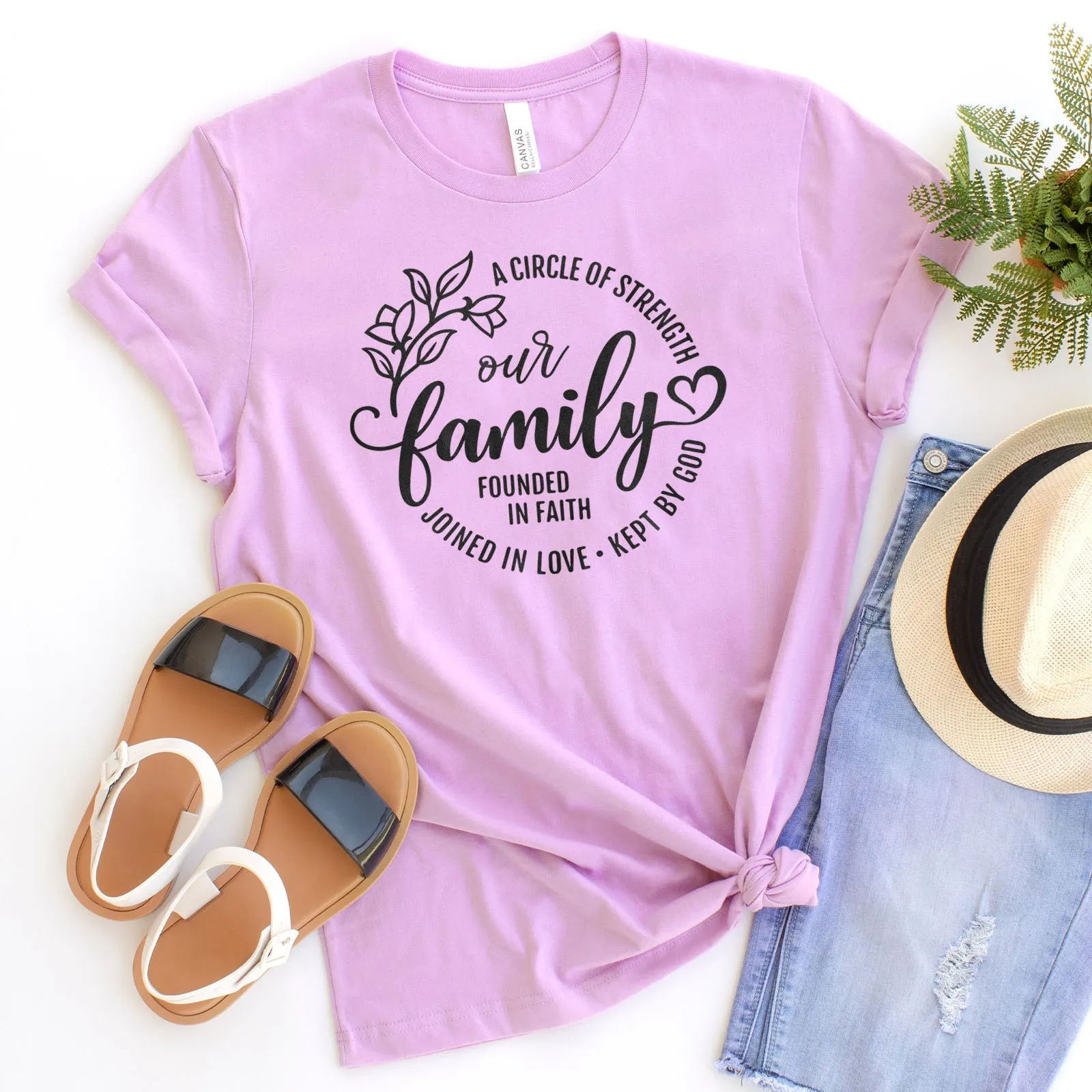 Our Family A Circle of Strength Tee Shirts For Women - Christian Shirts for Women - Religious Tee Shirts