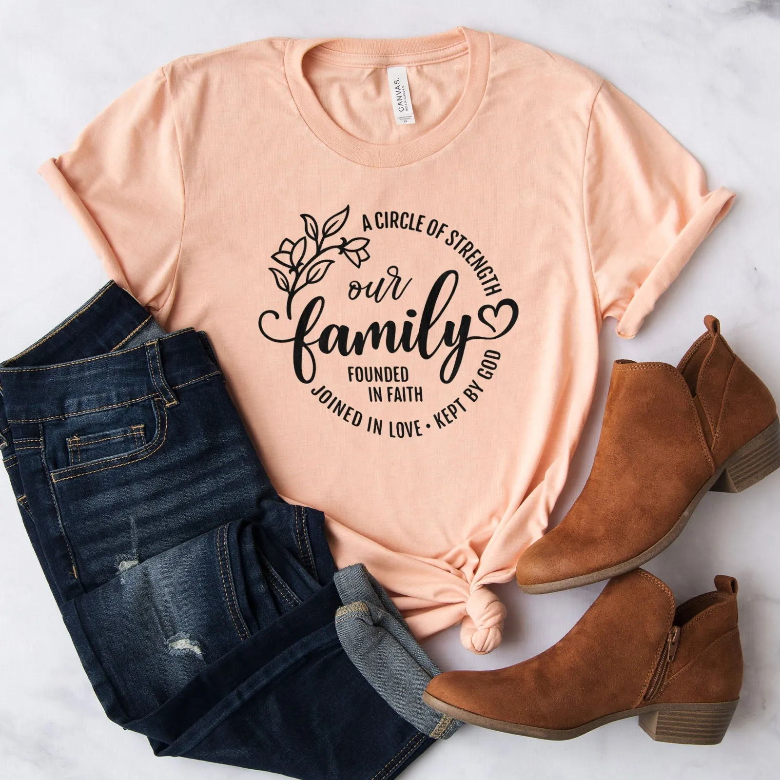 Our Family A Circle of Strength Tee Shirts For Women - Christian Shirts for Women - Religious Tee Shirts