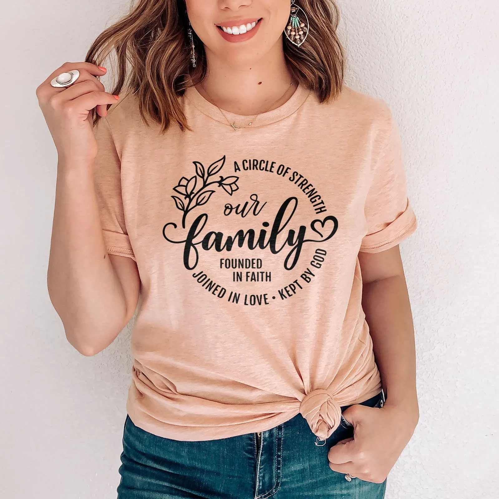 Our Family A Circle of Strength Tee Shirts For Women - Christian Shirts for Women - Religious Tee Shirts