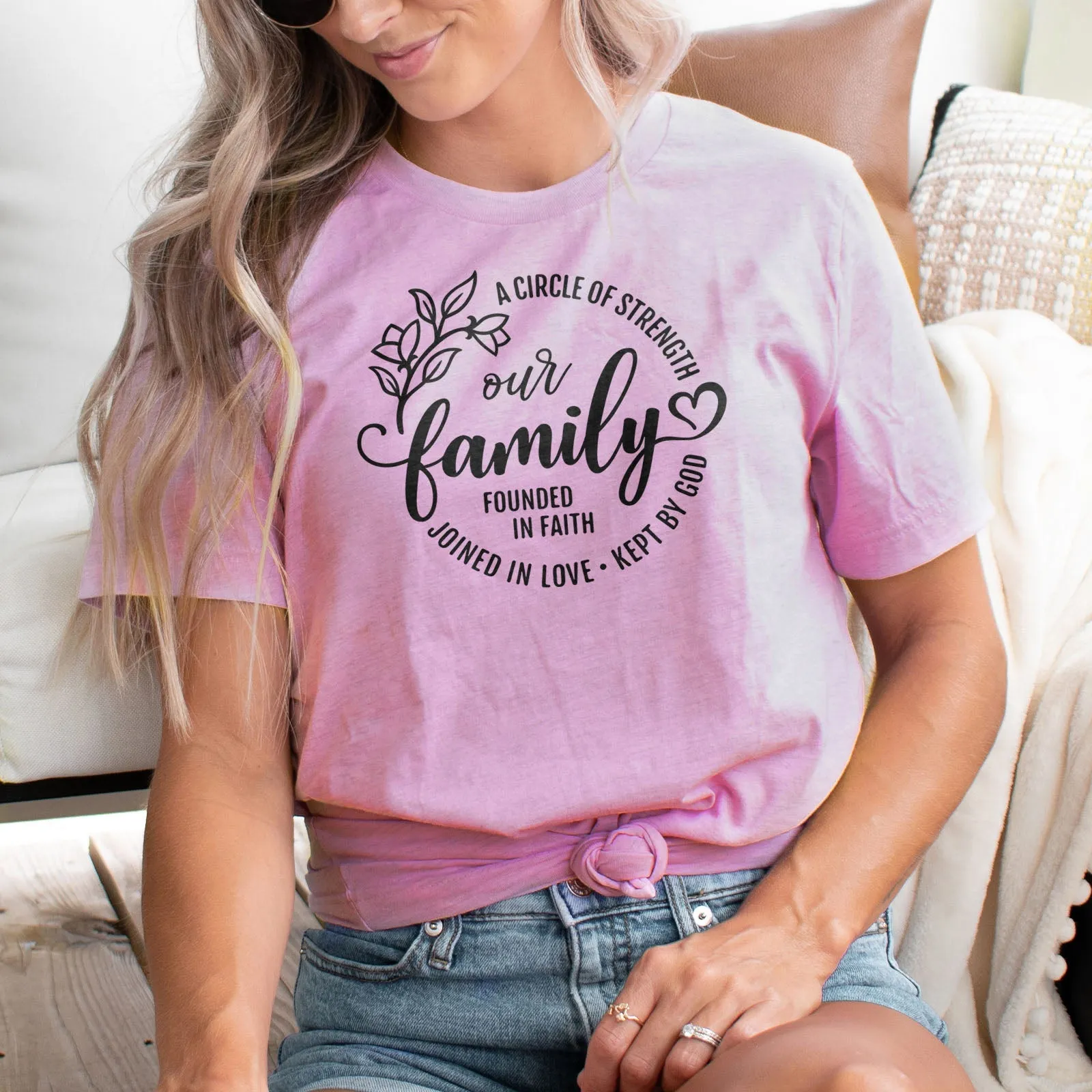 Our Family A Circle of Strength Tee Shirts For Women - Christian Shirts for Women - Religious Tee Shirts