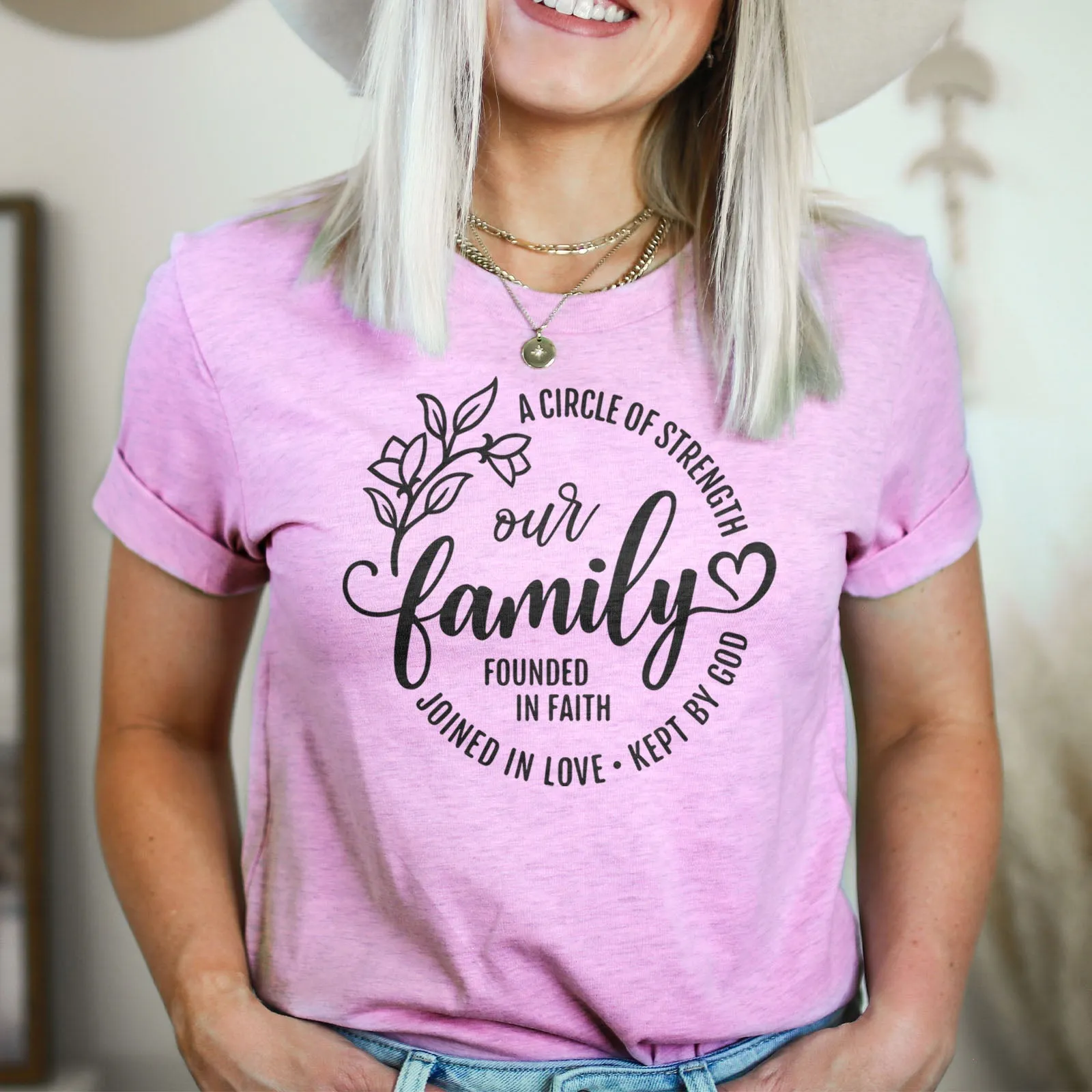 Our Family A Circle of Strength Tee Shirts For Women - Christian Shirts for Women - Religious Tee Shirts