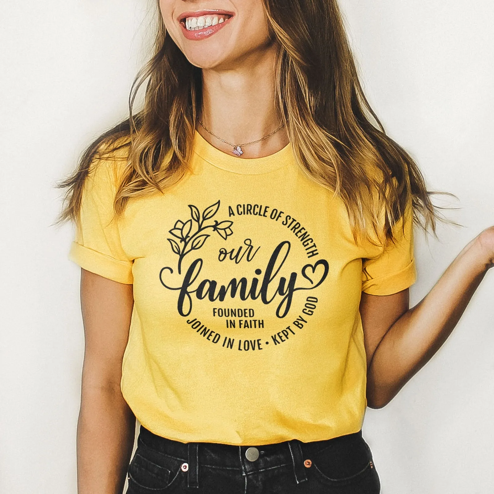 Our Family A Circle of Strength Tee Shirts For Women - Christian Shirts for Women - Religious Tee Shirts