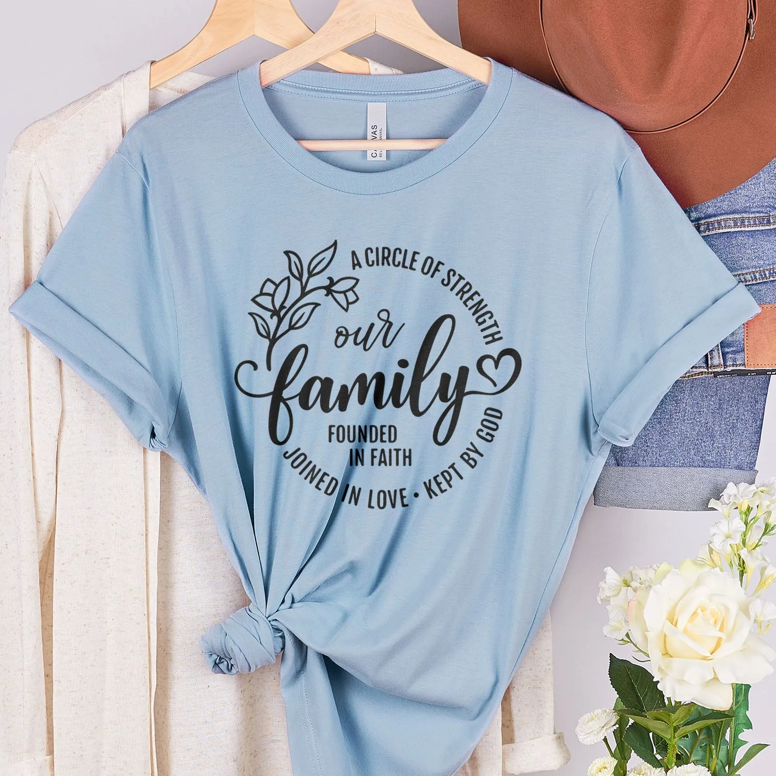 Our Family A Circle of Strength Tee Shirts For Women - Christian Shirts for Women - Religious Tee Shirts