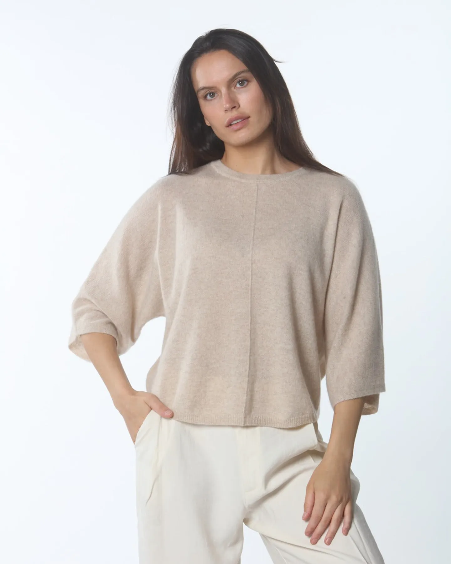 OVERSIZED DOLMAN CASHMERE SHORT SLEEVE SWEATER - NOMAD