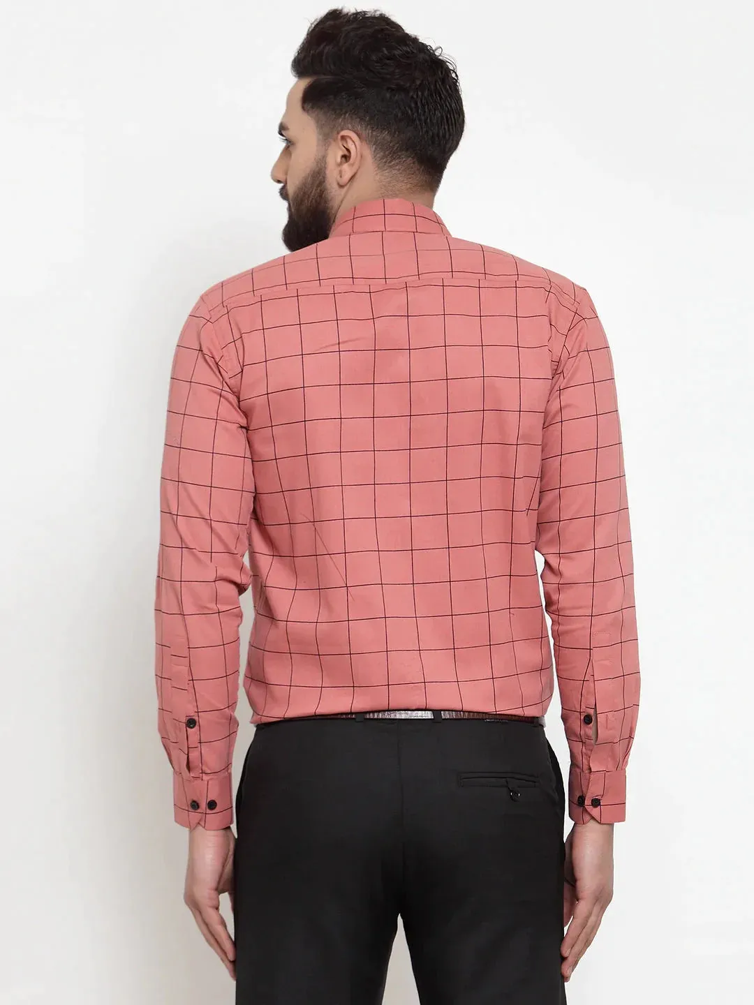 Peach Men'S Cotton Checked Formal Shirts