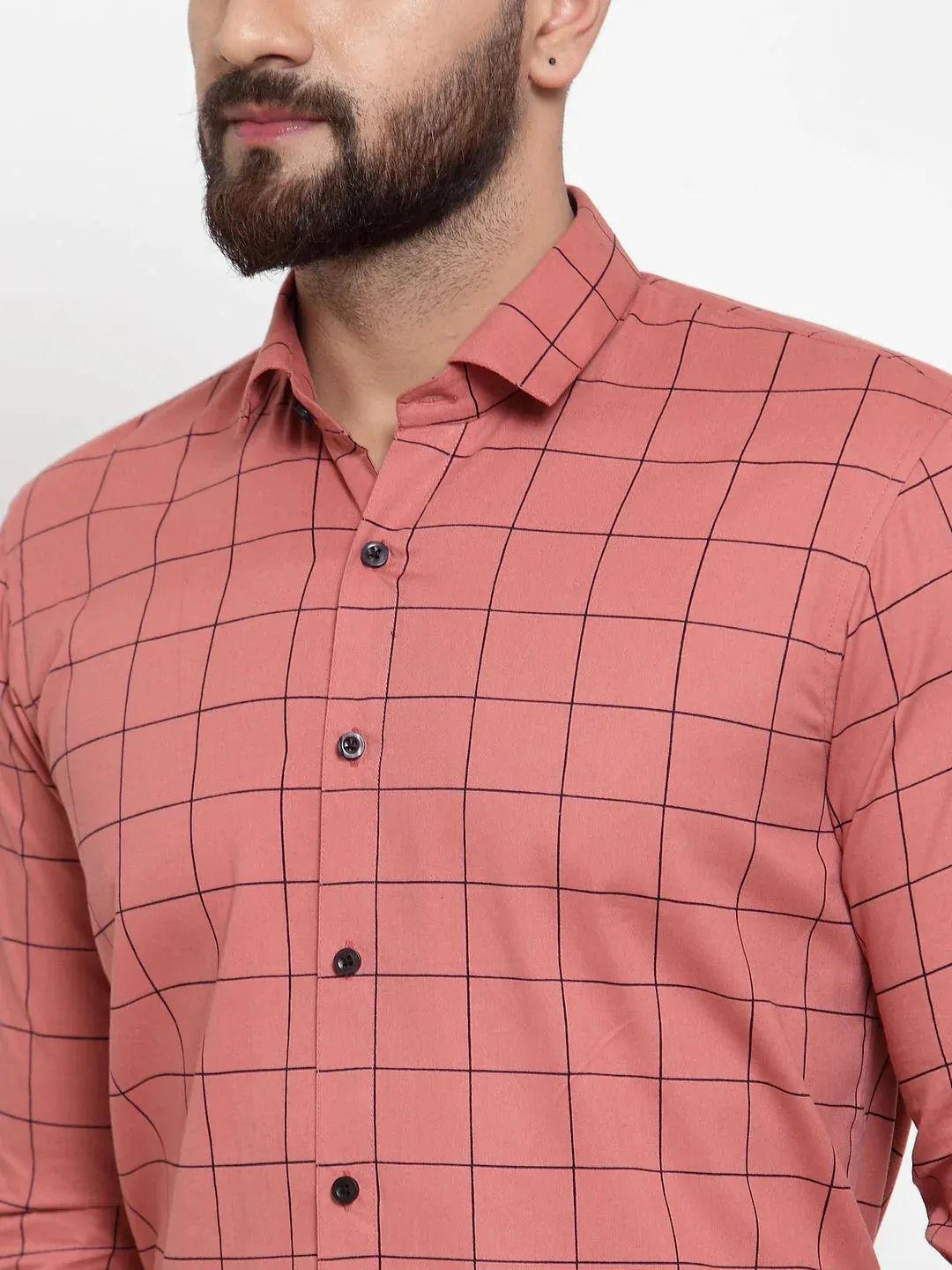 Peach Men'S Cotton Checked Formal Shirts