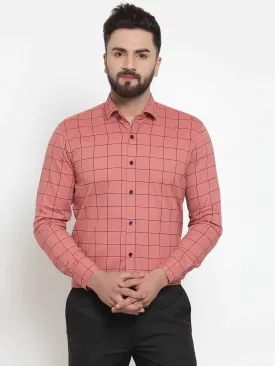 Peach Men'S Cotton Checked Formal Shirts