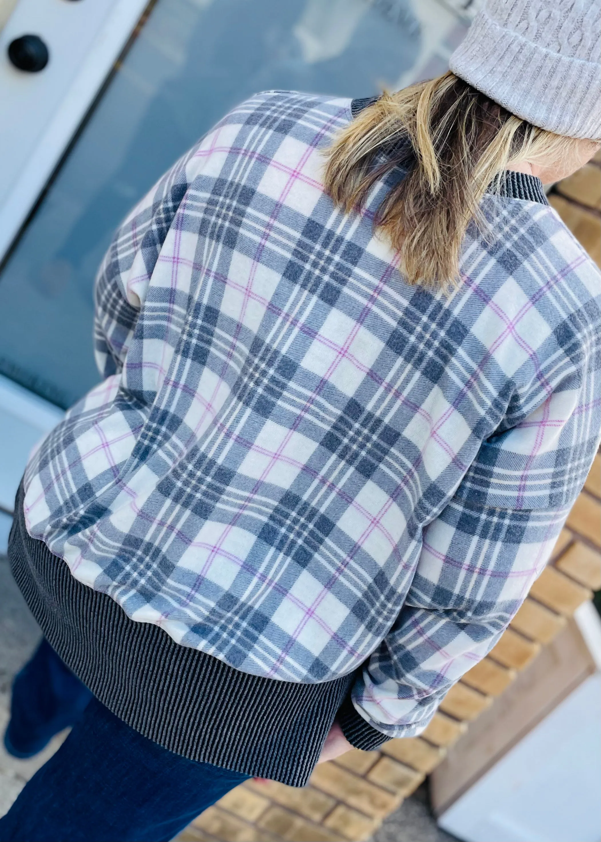 Plaid Brushed Top with Side Slits