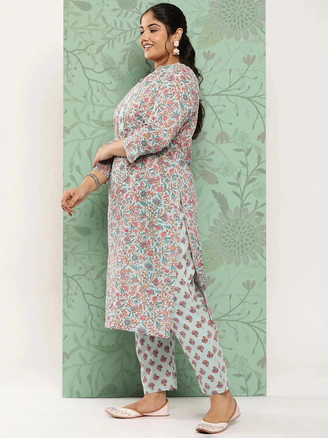 Plus Size Gotta Patti Cotton Kurta Dupatta Set