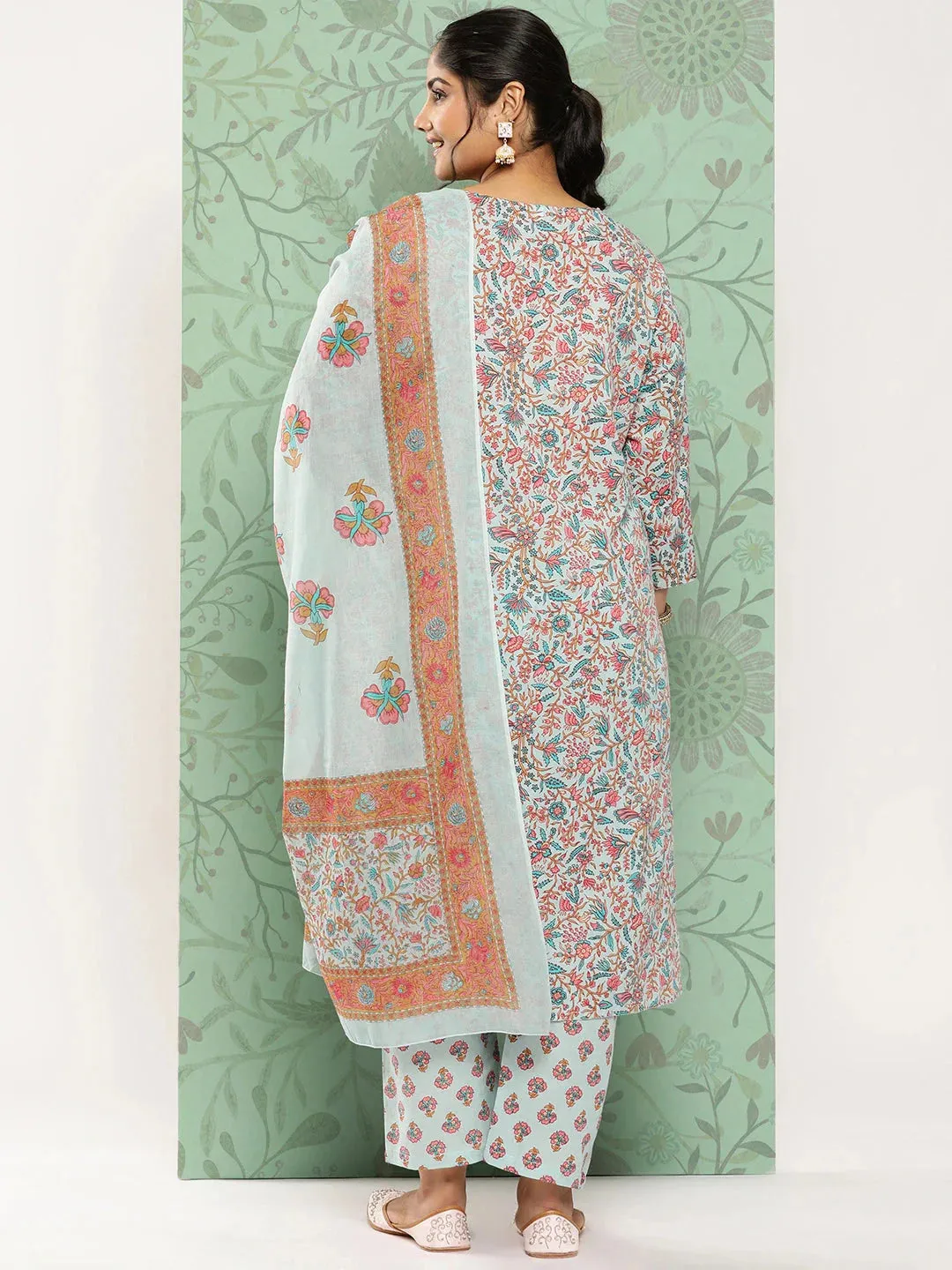 Plus Size Gotta Patti Cotton Kurta Dupatta Set