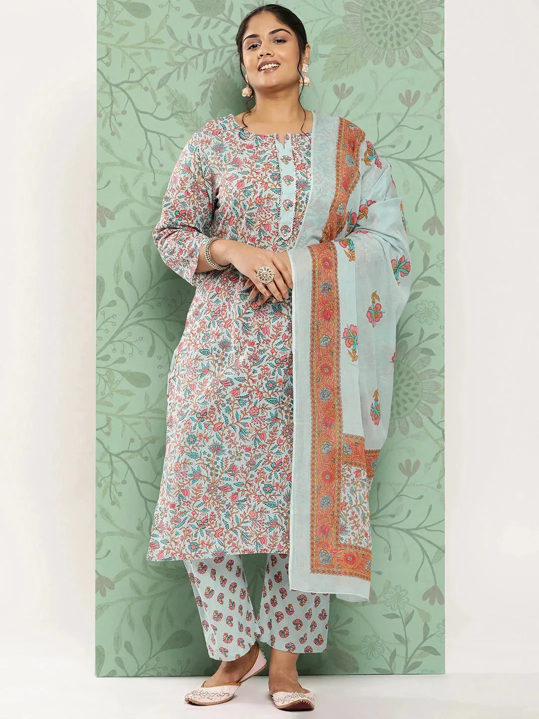 Plus Size Gotta Patti Cotton Kurta Dupatta Set