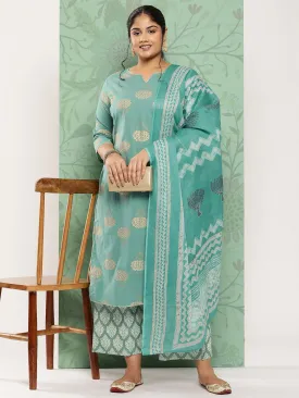 Plus Size Printed Cotton Kurta Dupatta Set