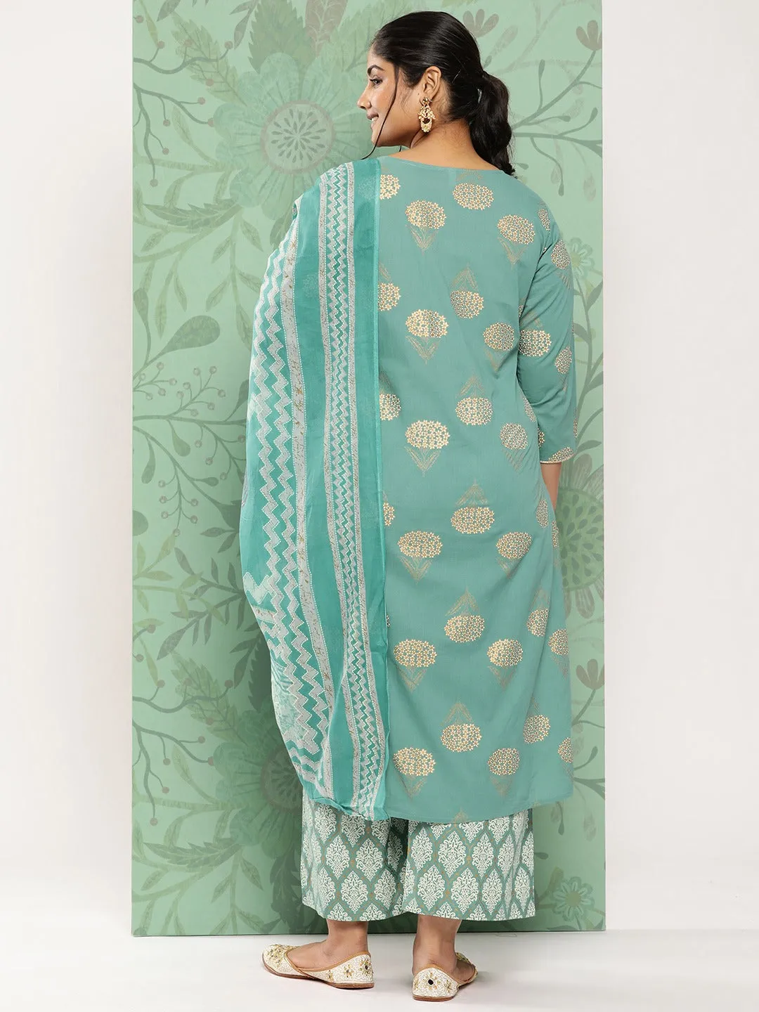 Plus Size Printed Cotton Kurta Dupatta Set