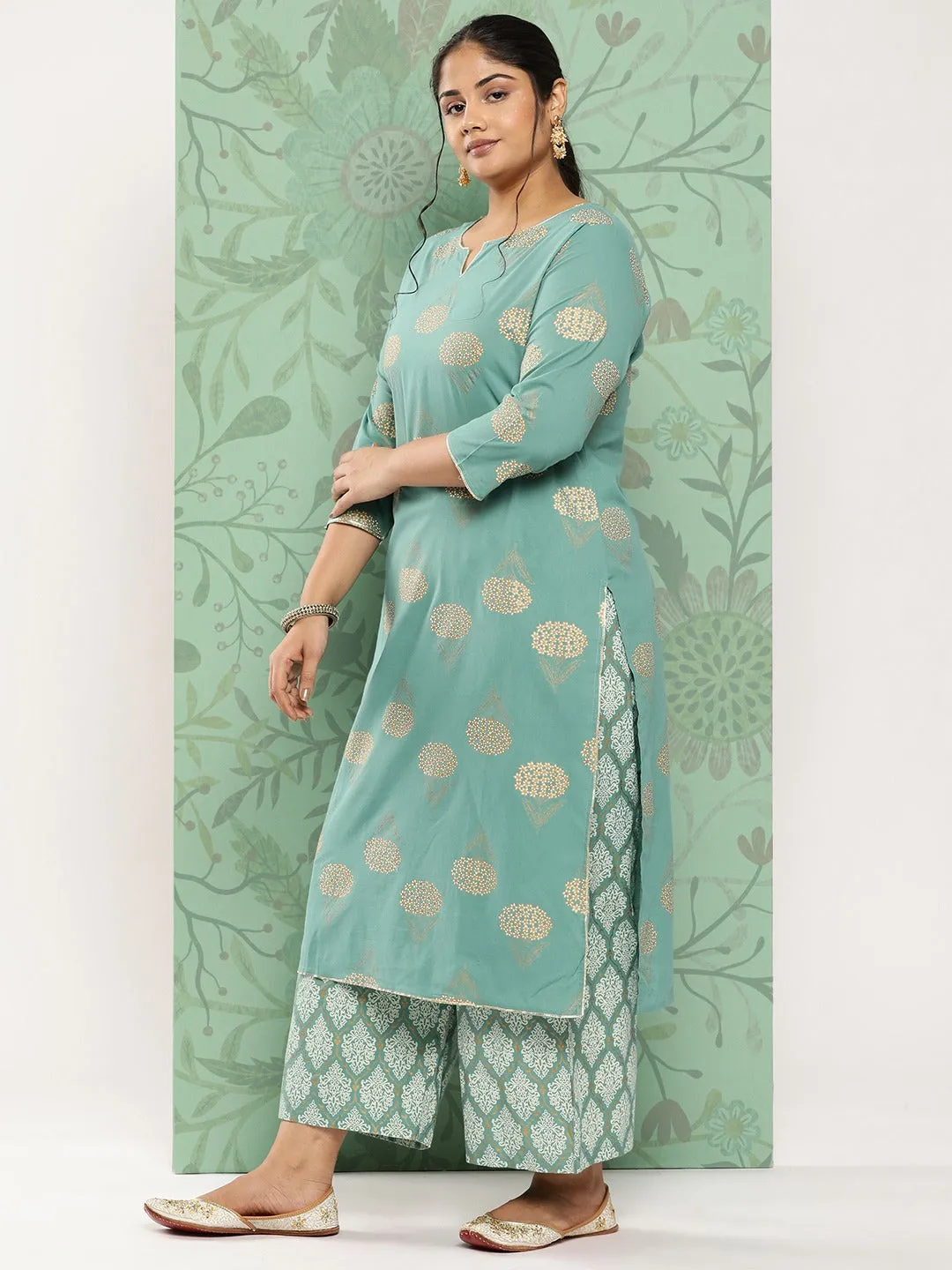 Plus Size Printed Cotton Kurta Dupatta Set