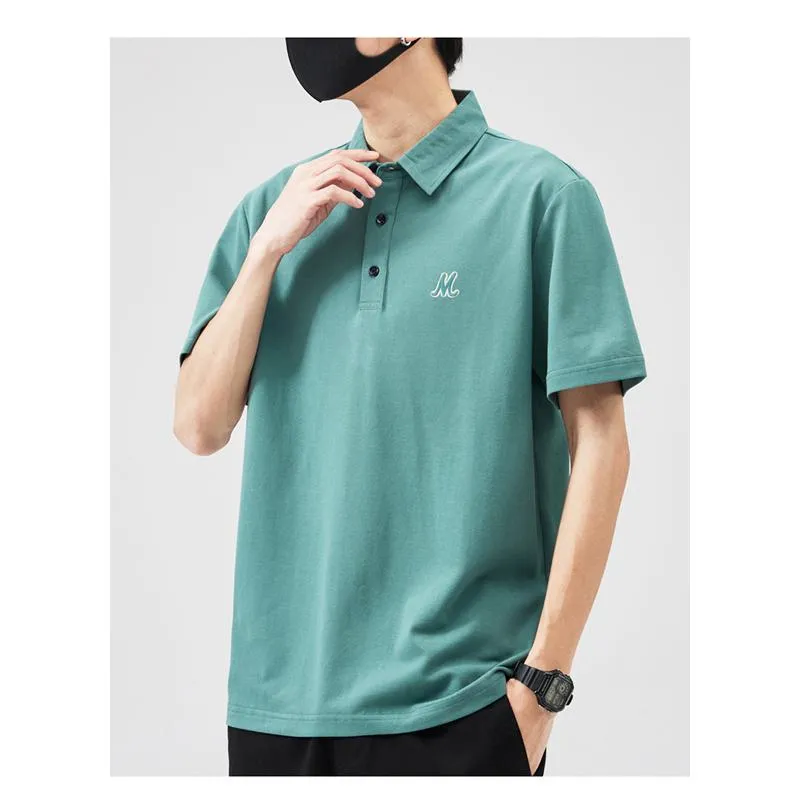 Premium Silky Luster Lapel Quality Beaded Embroidery Embroidery Short Sleeve Polo Shirt