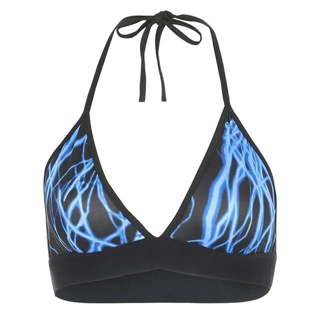 Print Halter Strapless Crop Top Sexy Fitness Club Party Beachwear