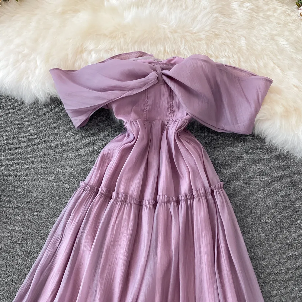 Purple A line short dress off shouler party dress   S520