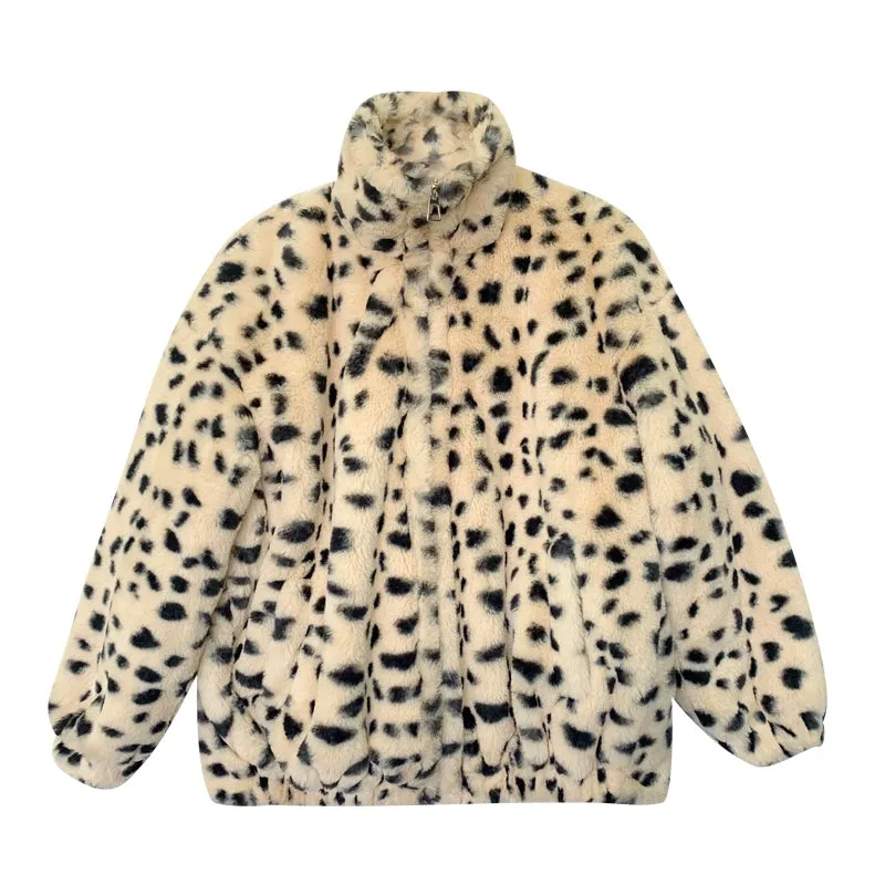 "Leopard Print Fluffy Lamb Coat | Women's Thickened Fleece Short Jacket - Autumn Winter 2024 Trend"