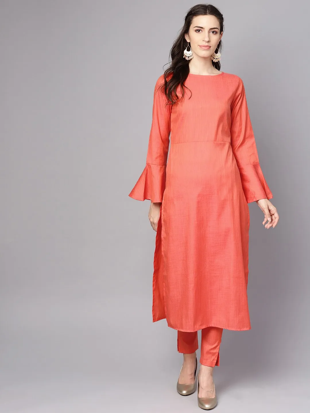 Red Full Sleeve Cotton Kurta With Pant