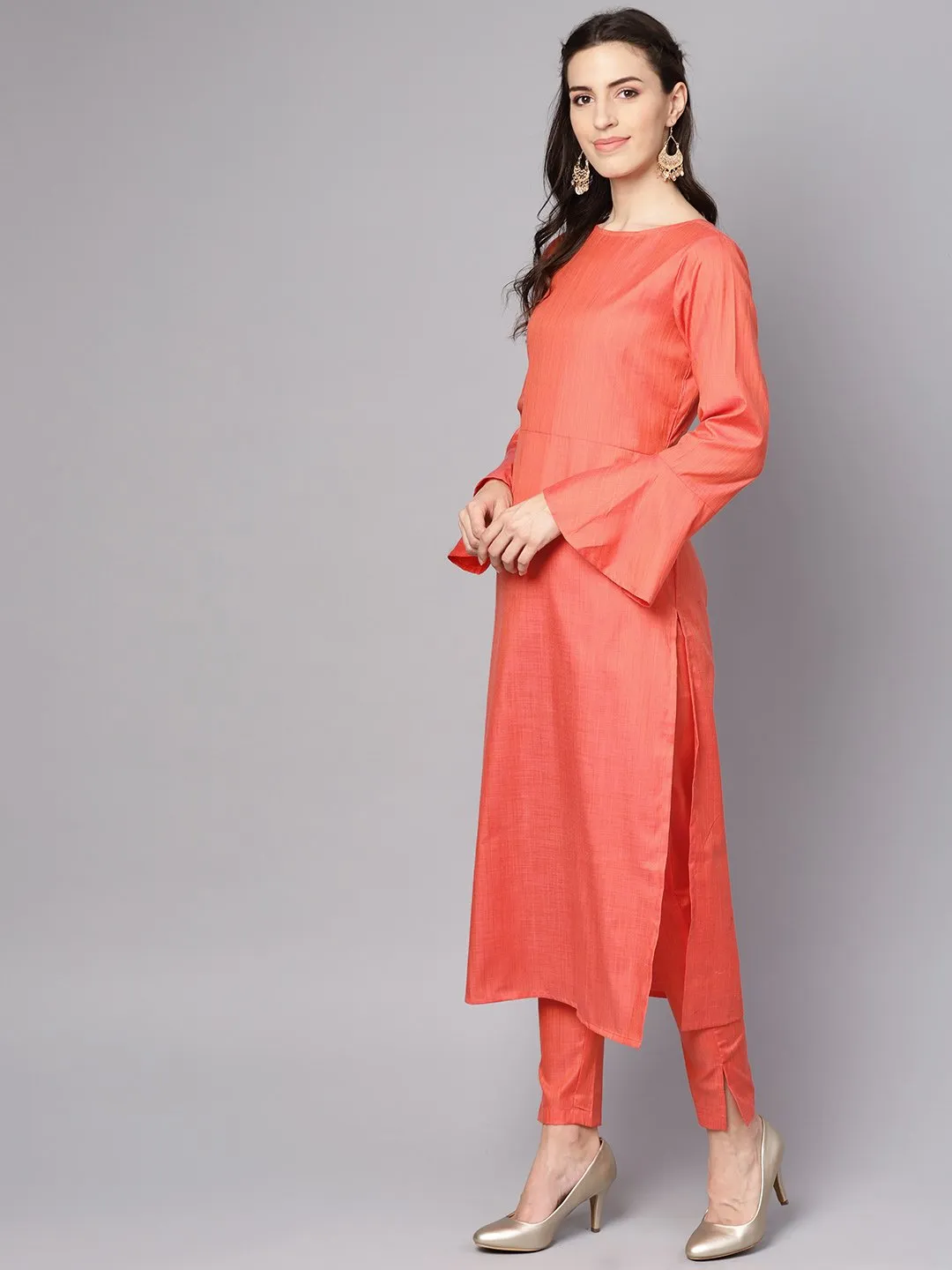 Red Full Sleeve Cotton Kurta With Pant