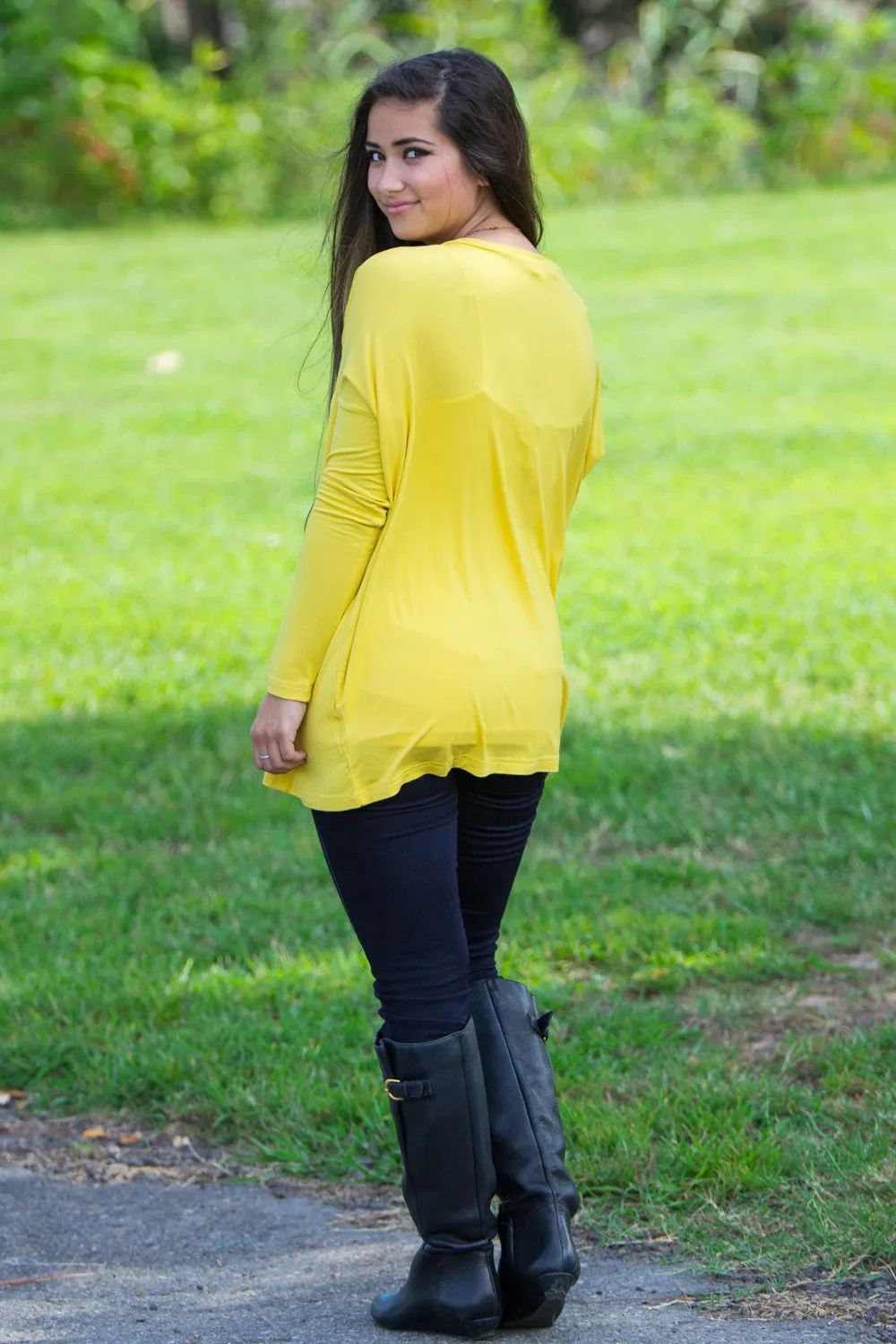 SALE-The Perfect Piko V-Neck Top-Mustard