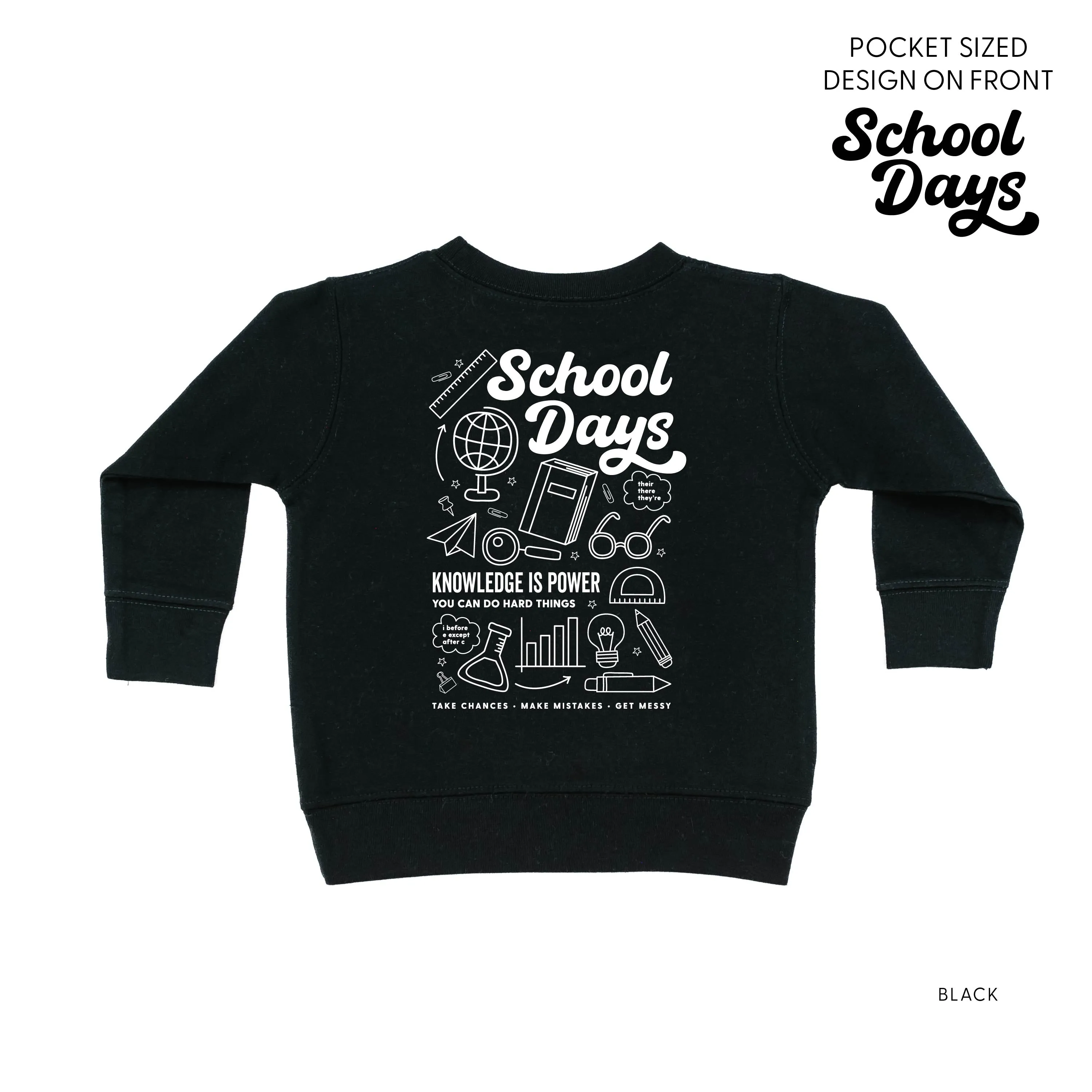 School Days Pocket Design on Front w/ Full School Days Design on Back - Child Sweater