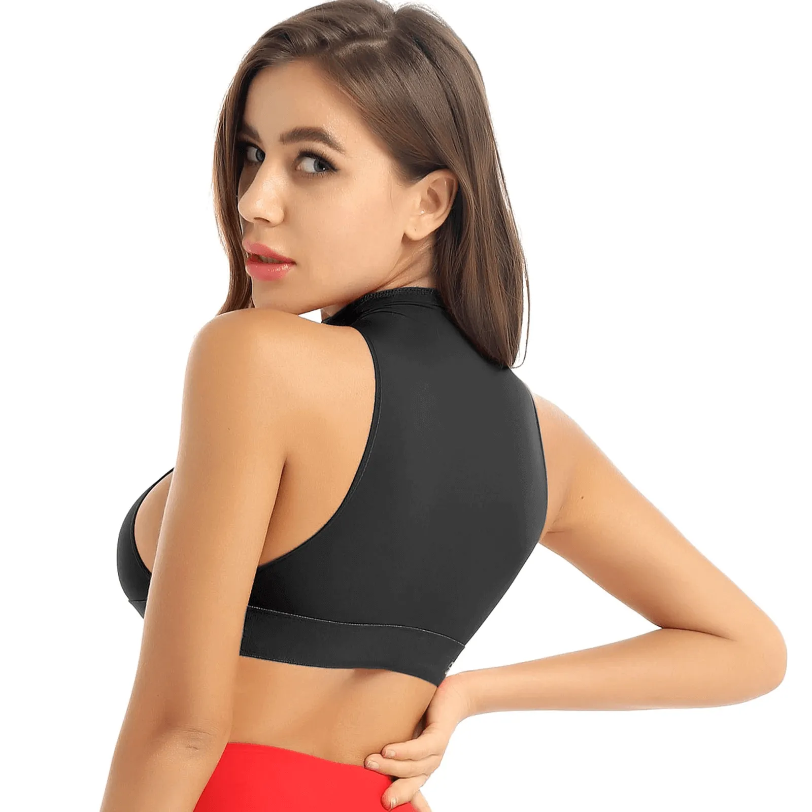 Sexy Women's High Neck Sleeveless thin See-Through Tank / Elastic Underbust Crop Top  - SF0001