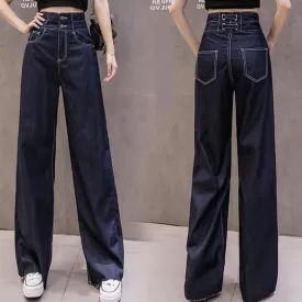 Simplicity Casual Draping Straight Leg Floor-Length Solid Color Jeans