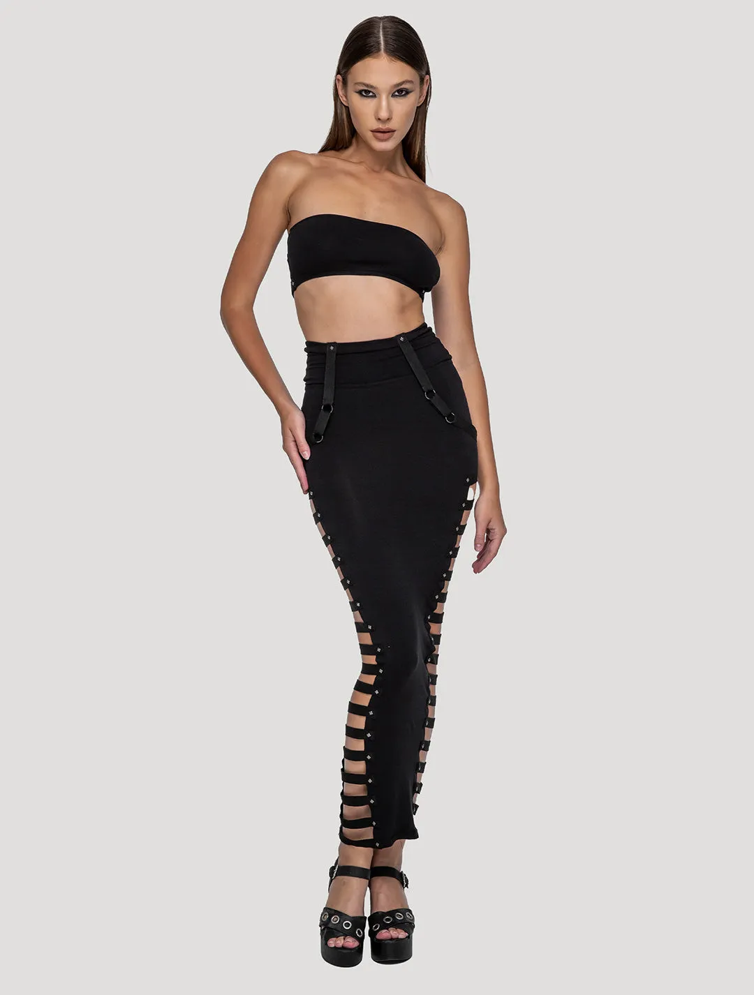 Slashed High-Waist Maxi Skirt