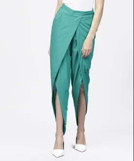 Solid Aqua  Ankle Length Cotton Tulip Pant